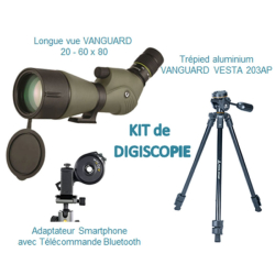 KIT Digiscopie avec longue vue 20-60x80 ENDEAVOR XF 80A + trépied VESTA 203AP + adaptateur photo smartphone VANGUARD