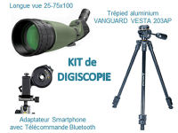 KIT Digiscopie avec longue vue 25-75x100 WP DIGITAL OPTIC et trpied VESTA 203 AP et adaptateur smartphone